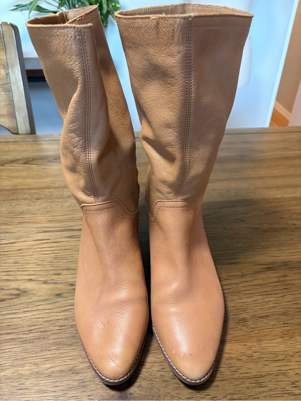 Lucky Brand Laerys Cognac Leather Mid-Calf Western Boots Women's Size 10